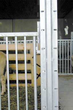 Bingeskillene og frontene boltes fast til stolpene i tallefjøs for sau